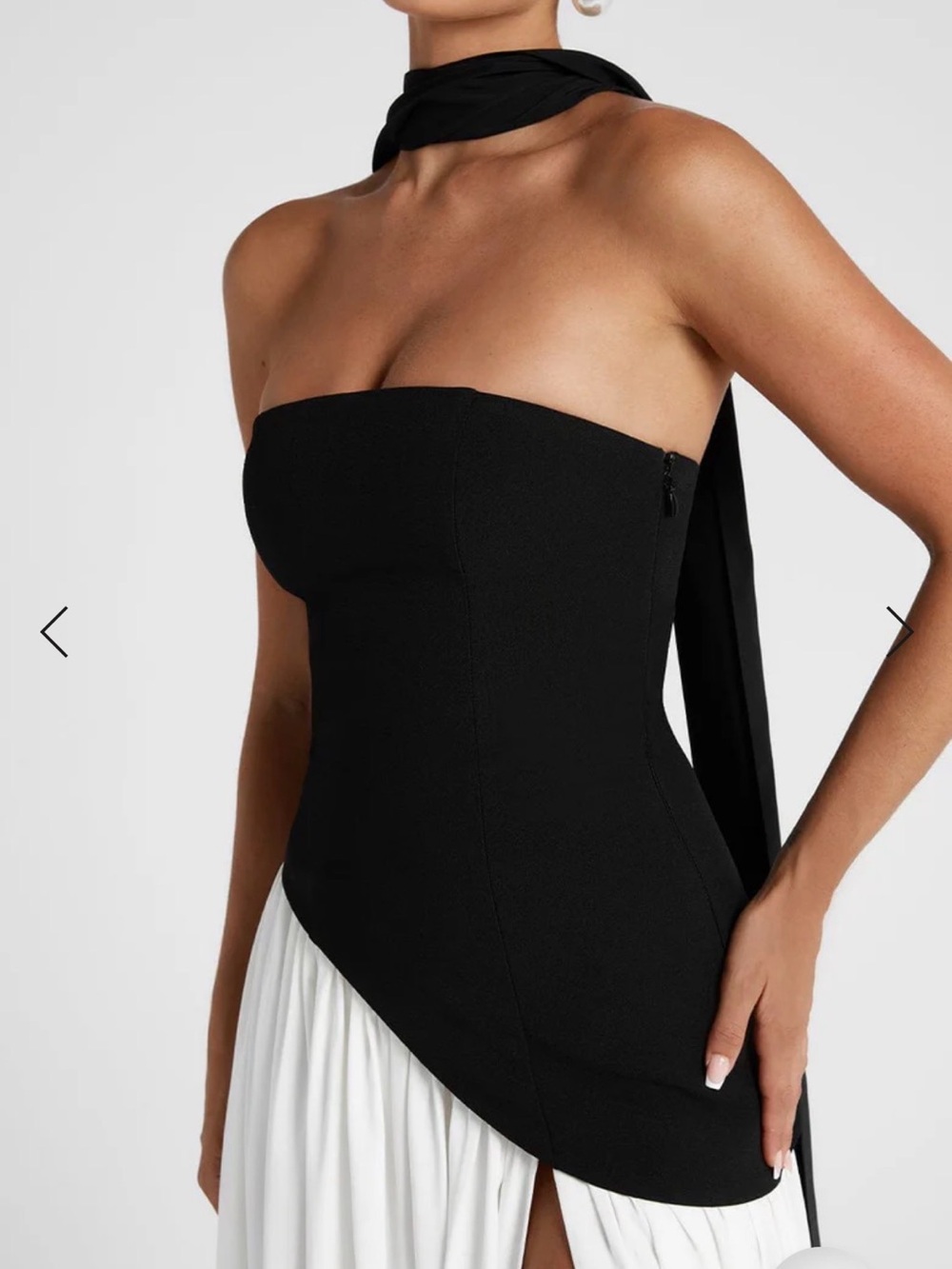Elegant Strapless Black & White Asymmetric Maxi Dress - Picture 4 of 9